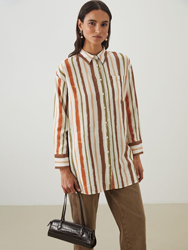 Moudda LC Waikiki - Tunique tissée manches longues Femme Imprimé écru - Tunisie 1