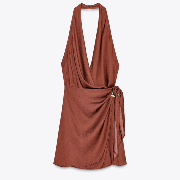 Moudda ZARA - Robe Mini - Col Halter, Applique & Nœud Taille - Tunisie 1