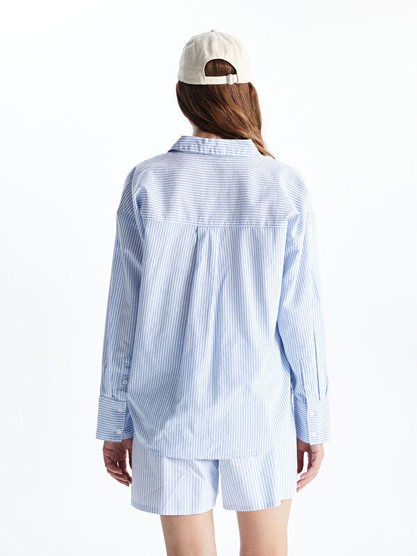 Moudda LC Waikiki - Chemise tissée manches longues Femme Bande bleu clair - Tunisie 4