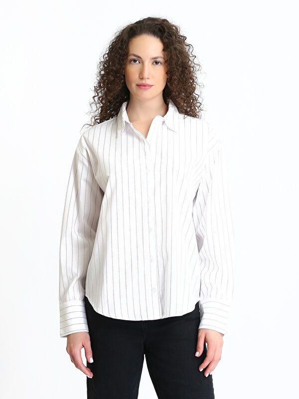 Moudda LC Waikiki - Chemise tissée manches longues Femme Rayures noires - Tunisie 1