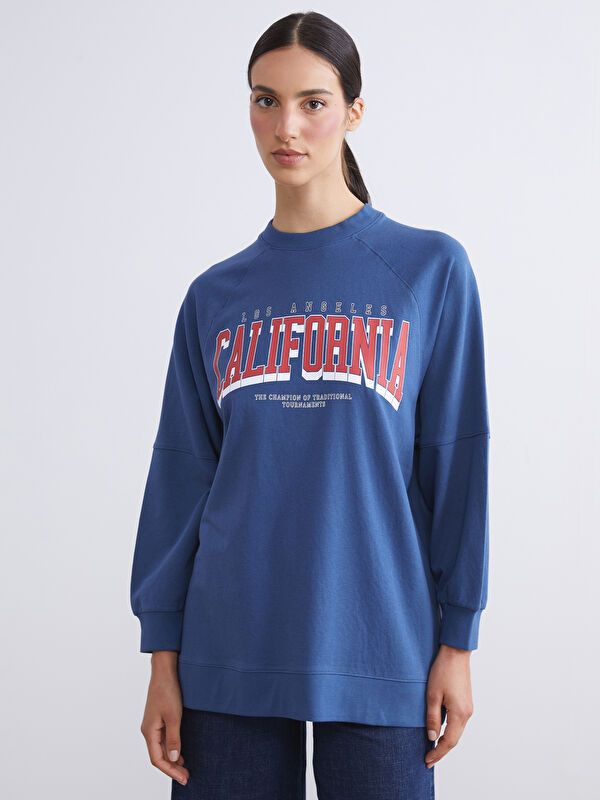 Moudda LC Waikiki - Tunique en jersey manches longues Femme Bleu marine claire - Tunisie 1