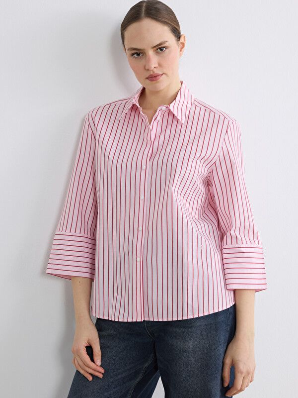 Moudda LC Waikiki - Chemise manches longues en tissu pour Femme couleur Rose rayé - Tunisie 1