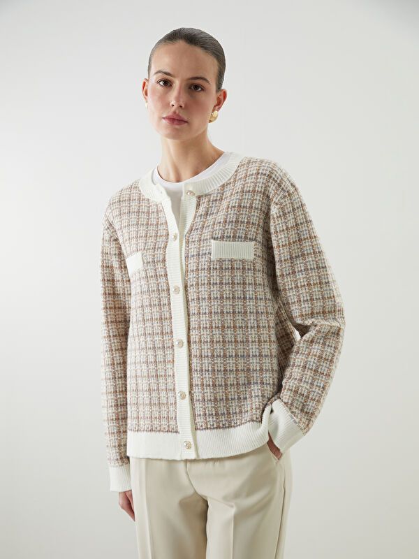 Moudda LC Waikiki - Cardigan tricot épais Femme Ecru jacquard - Tunisie 1