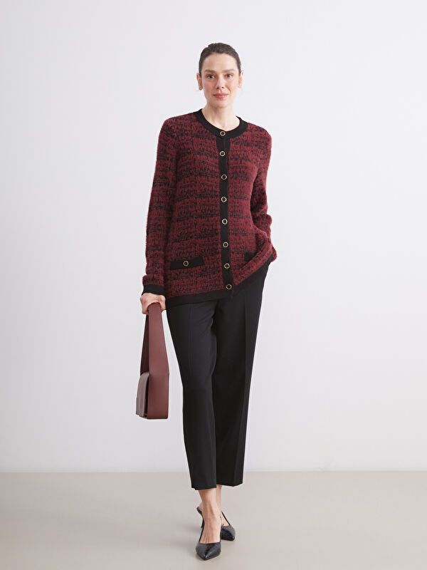 Moudda LC Waikiki - Cardigan tricot moyen Femme Jacquar de bordeaux - Tunisie 2