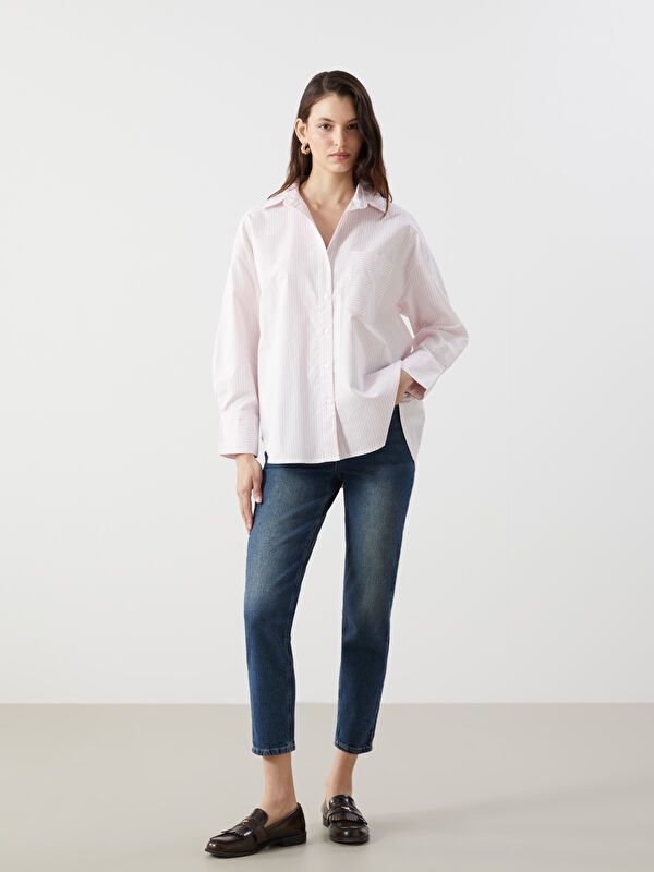 Moudda LC Waikiki - Chemise tissée manches longues Femme Rayures roses - Tunisie 2