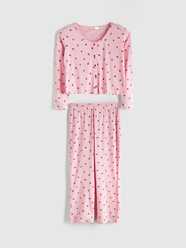 Moudda LC Waikiki - Pyjama en jersey manches longues Femme Imprimé rose clair - Tunisie 1