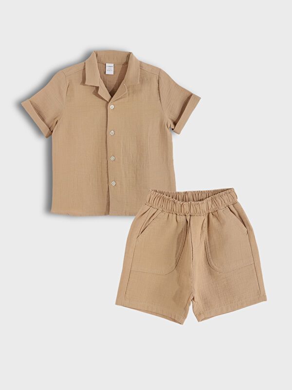 Moudda LC Waikiki - Ensemble tissé manches courtes Garçon Beige - Tunisie 1