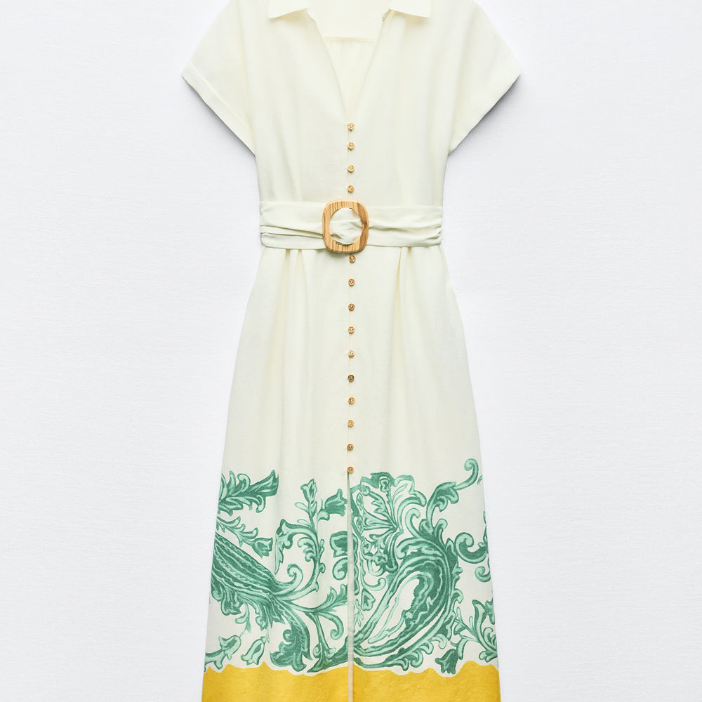 Moudda ZARA - Robe chemise lin/viscose manches courtes motif grec ourlet - Tunisie 2