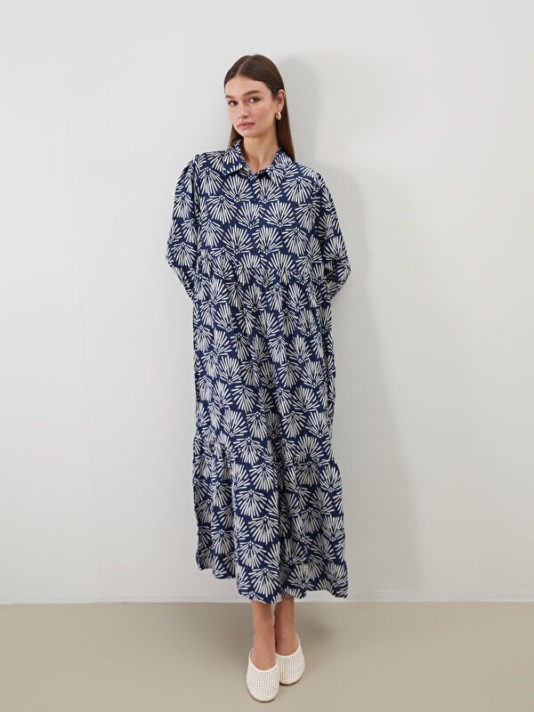 Moudda LC Waikiki - Robe tissée manches longues Femme Imprimé bleu marine foncé - Tunisie 1