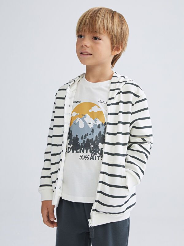 Moudda LC Waikiki - Ensemble en jersey manches courtes Garçon Imprimé écru - Tunisie 1