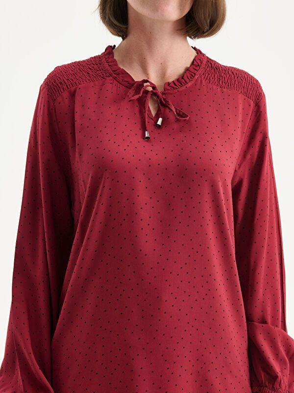 Moudda LC Waikiki - Blouse tissée imprimée manches longues Femme Dark bordeaux pr - Tunisie 3