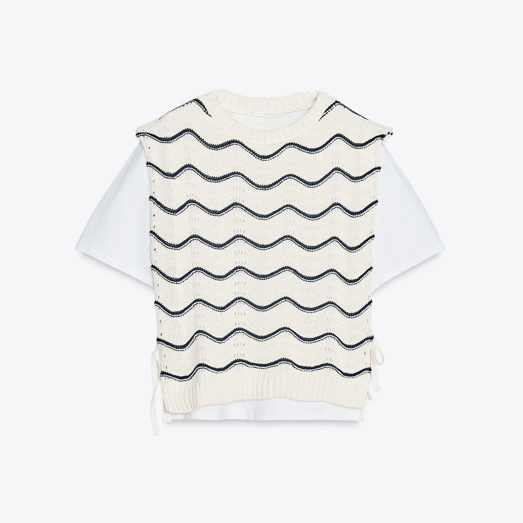 Moudda ZARA - T-Shirt - Gilet Tricot (Écru/Marinière) - Tunisie 1