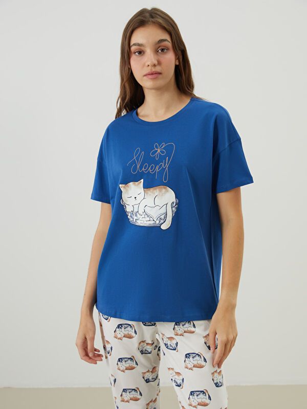 Moudda LC Waikiki - Pyjama jersey manches courtes Femme Imprimé écru - Tunisie 2