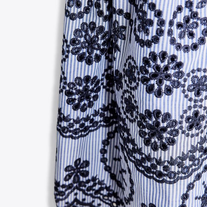 Moudda ZARA - Robe Midi - Rayure, Broderie Suisse, Off-Shoulder & Manches Bouffantes - Tunisie 3