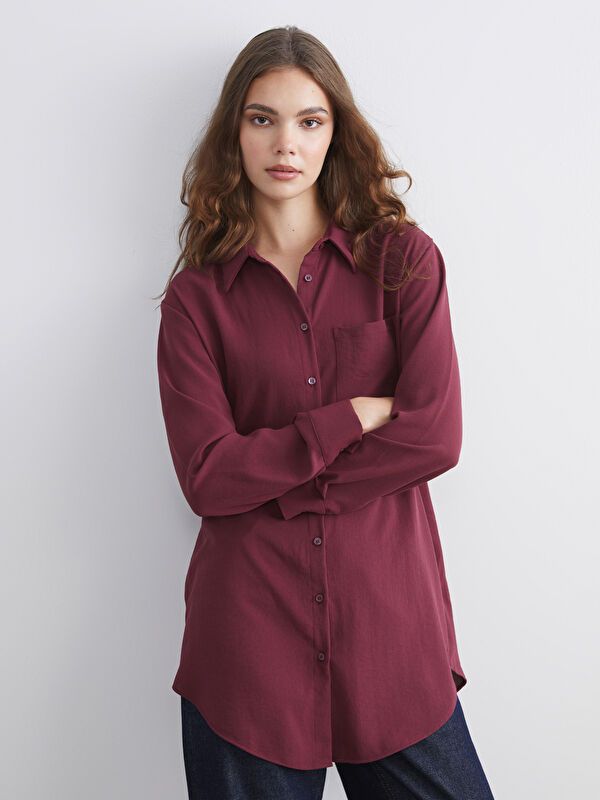 Moudda LC Waikiki - Tunique tissée manches longues Femme Bordeaux - Tunisie 1