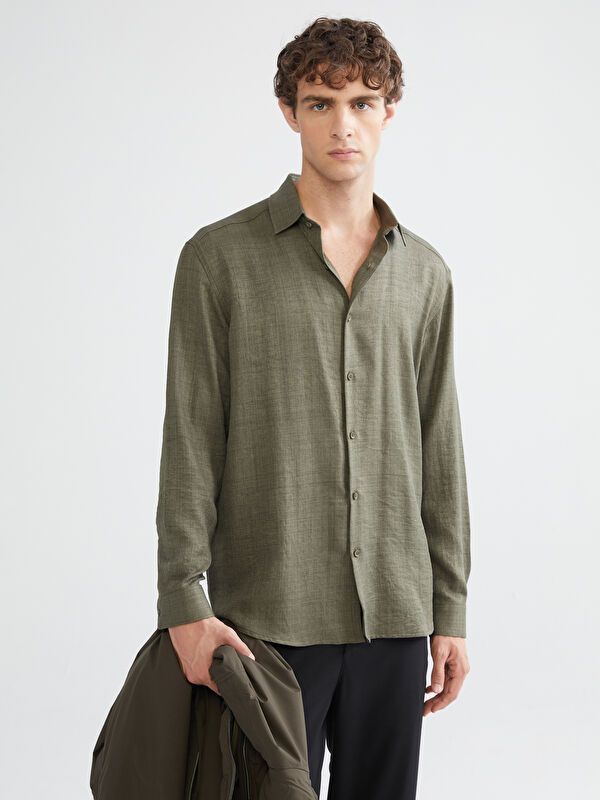 Moudda LC Waikiki - Chemise tissée manches longues Homme Vert olive - Tunisie 1