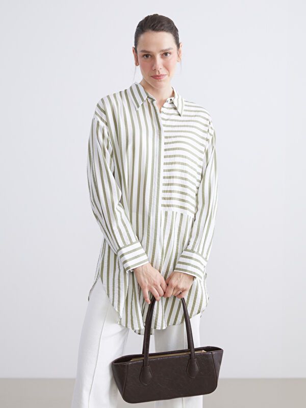 Moudda LC Waikiki - Tunique à manches longues Femme Kaki à rayures - Tunisie 1