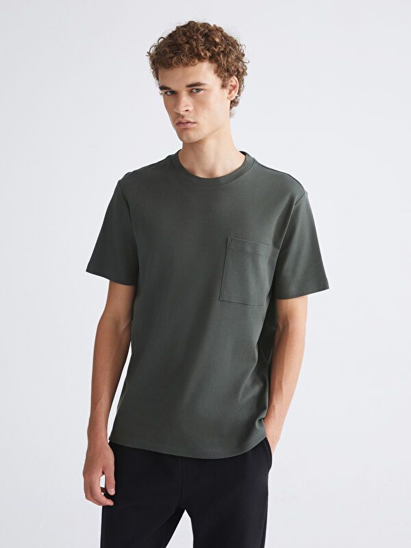 Moudda LC Waikiki - T-shirt jersey basique manches courtes Homme Kaki - Tunisie 1