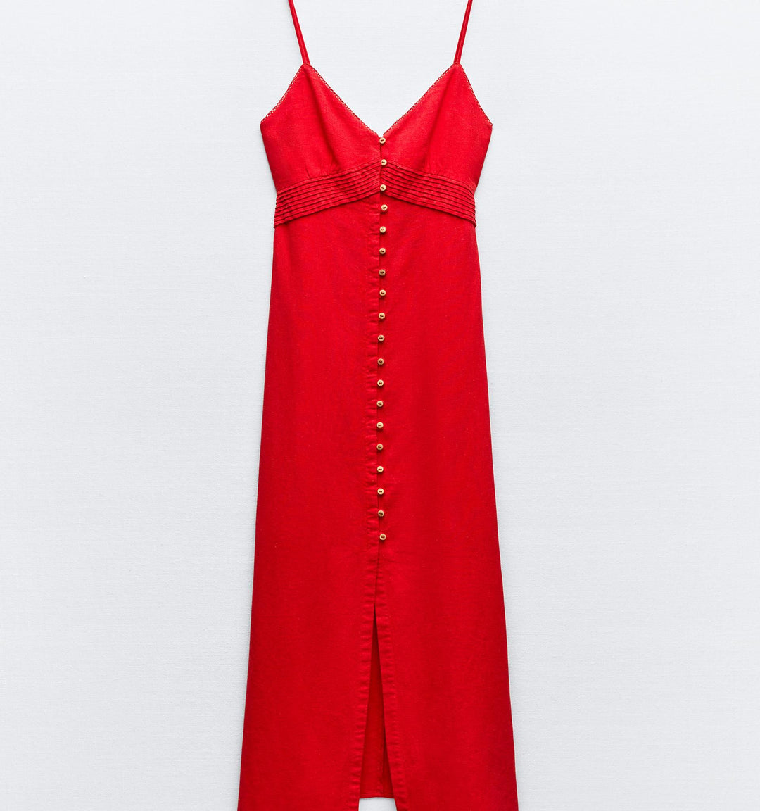 Moudda ZARA - Rouge – robe mi-longue lin/viscose fines bretelles boutons devant - Tunisie 1