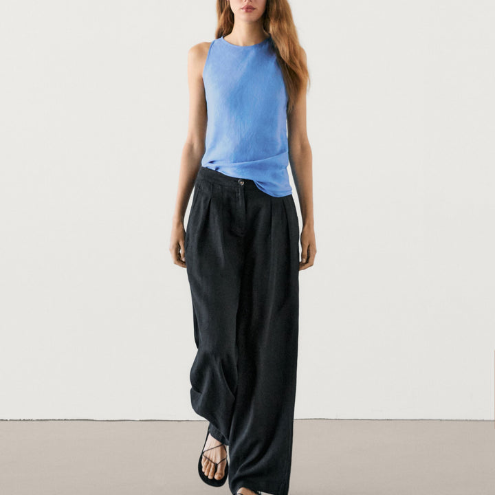 Moudda Massimo Dutti - Pantalon lin taille haute double pli - Tunisie 8