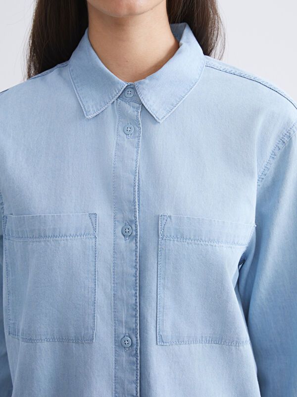 Moudda LC Waikiki - Tunique tissée manches longues denim Femme Canne indigo clair - Tunisie 3