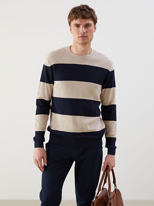 Moudda LC Waikiki - Pull rayé en tricot Homme Marine - Tunisie 1