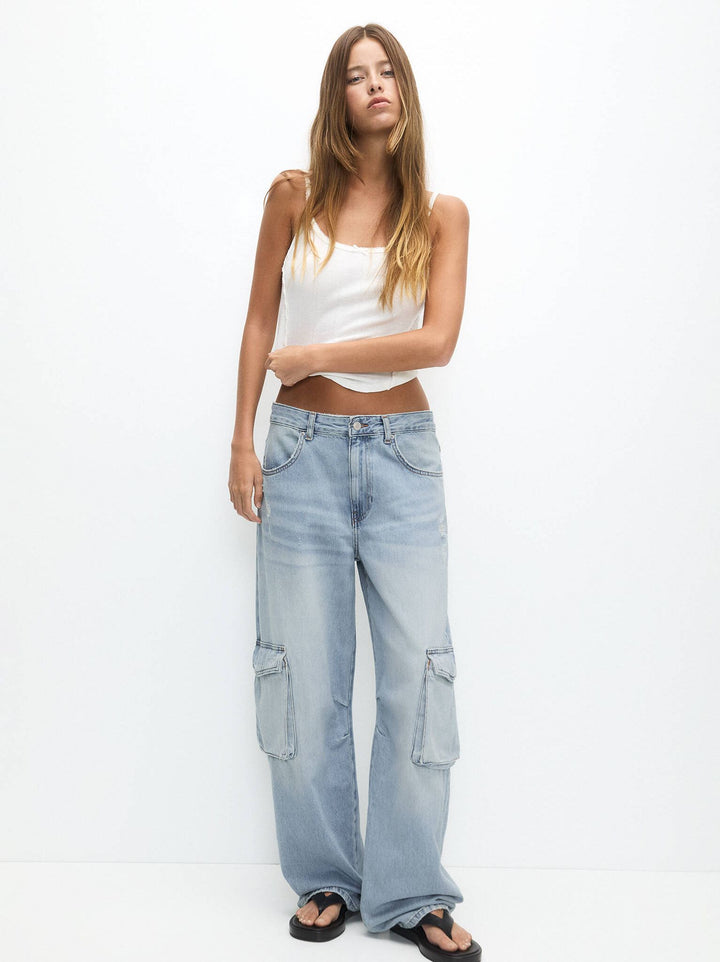 Moudda PULL & BEAR - Pantalon Denim Cargo Ballon - Tunisie 4