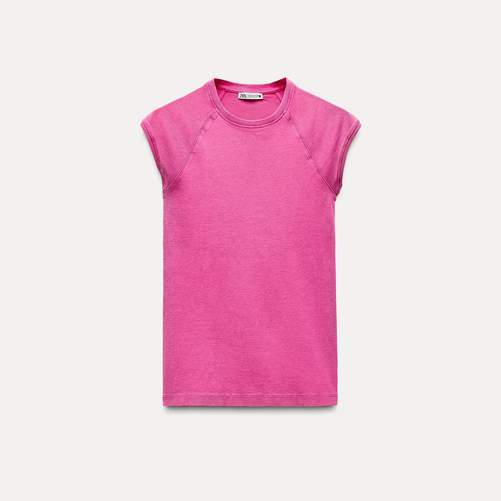 Moudda ZARA - T-shirt Coton Lavé Manches Courtes Raglan - Tunisie 2
