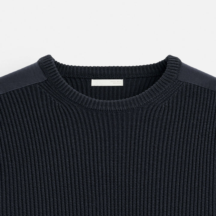 Moudda ZARA - Pull - Col Rond, Détails Nylon Épaules & Coudes - Tunisie 3