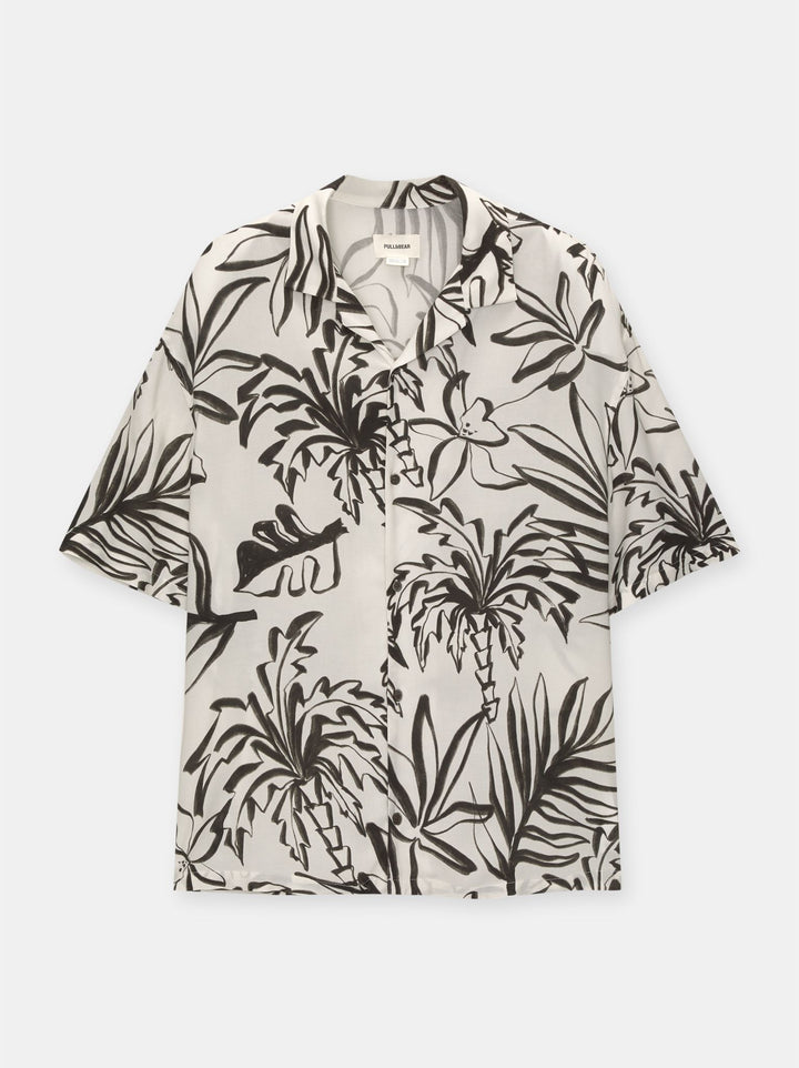 Moudda PULL & BEAR - Chemise Demi-Manches Imprimé Jungla Végétal Écru - Tunisie 2
