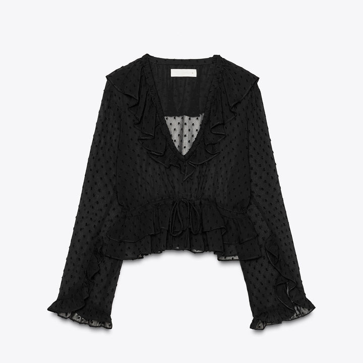 Moudda ZARA - Blouse Plumetis - Manches Flare & Volants - Tunisie 1