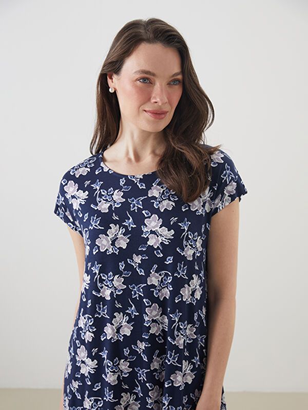 Moudda LC Waikiki - Robe en jersey manches courtes Femme Bleu marine brillante imprimé - Tunisie 2