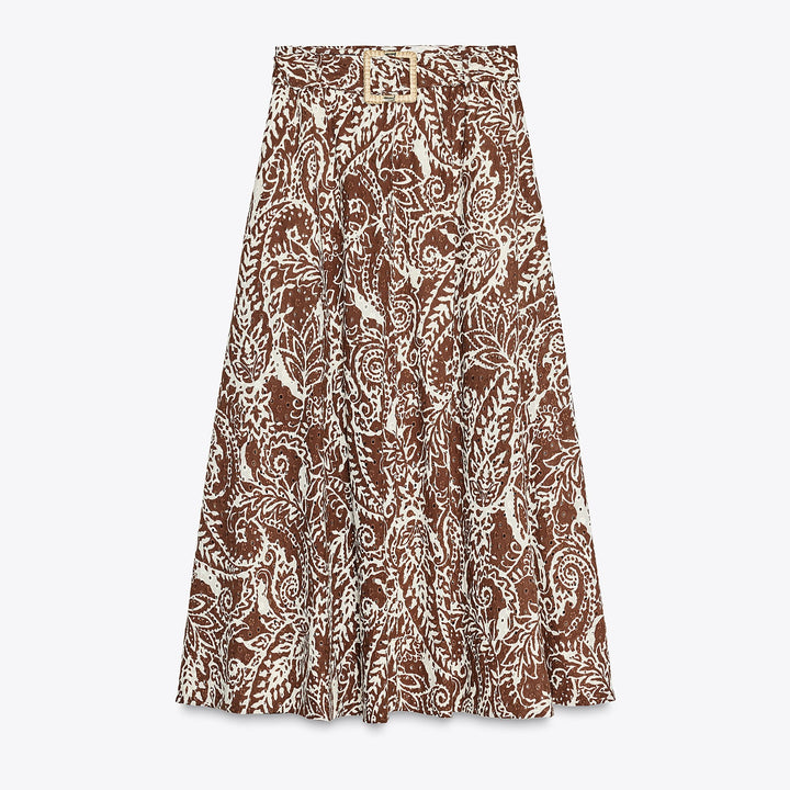 Moudda ZARA - Ensemble Jupe Midi - Broderie, Imprimé Bicolore & Marron - Tunisie 1