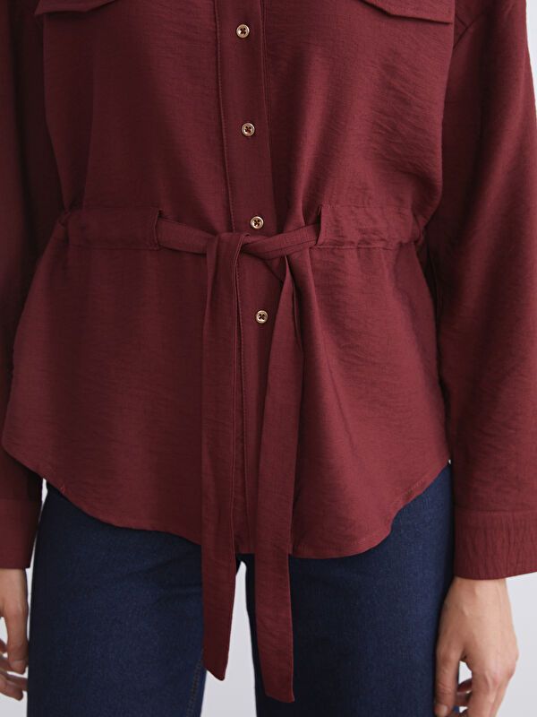 Moudda LC Waikiki - Chemise tissée manches courtes Femme Bordeaux - Tunisie 3