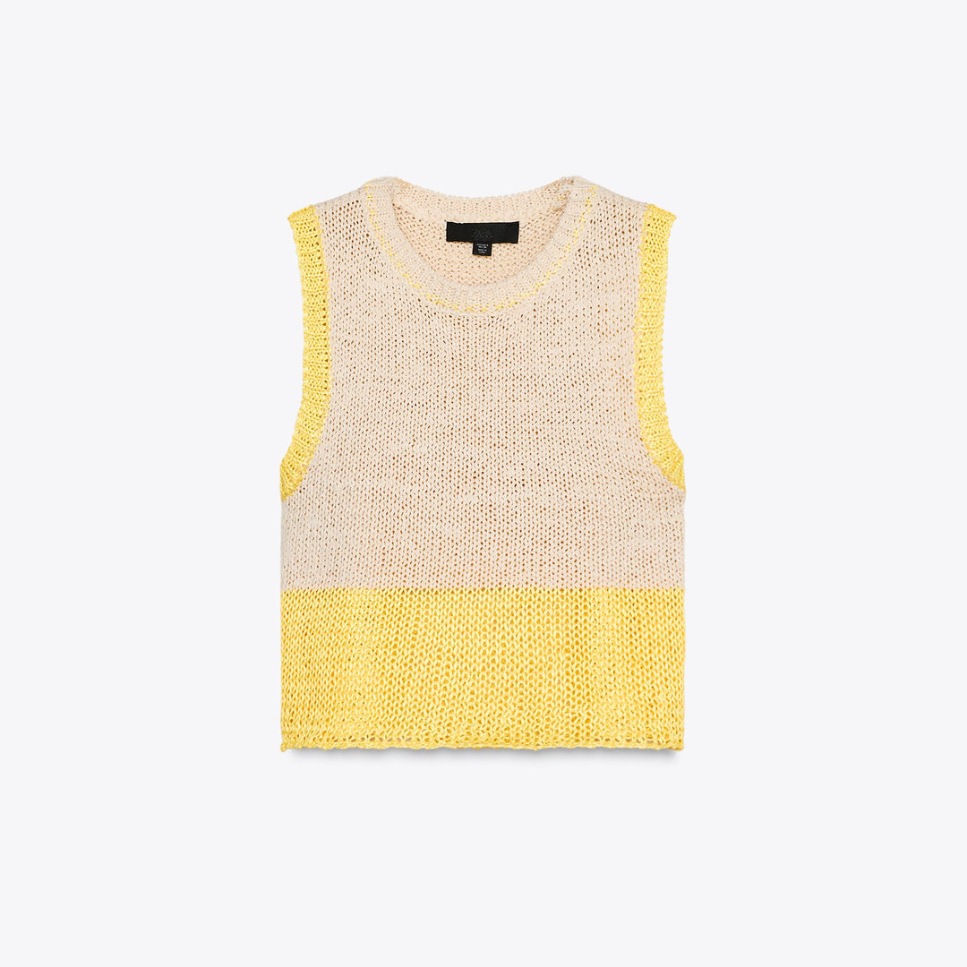 Moudda ZARA - Top Crop Bicolore - Manches Courtes & Tape Yarn - Tunisie 1