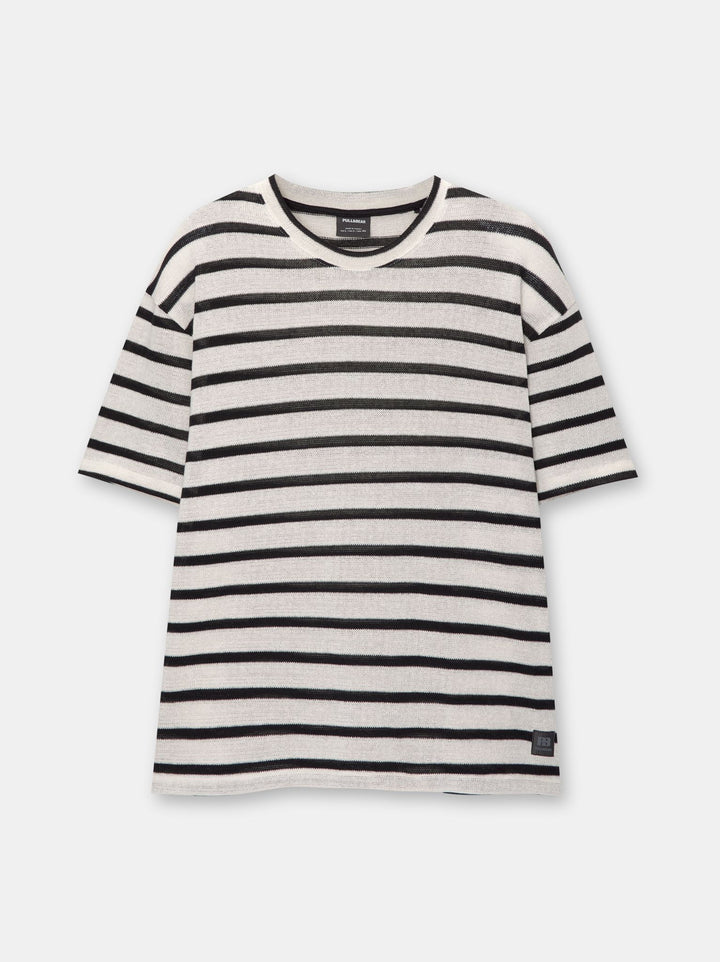 Moudda PULL & BEAR - T-Shirt Demi-Manches Structure Crochet Rayures - Tunisie 3