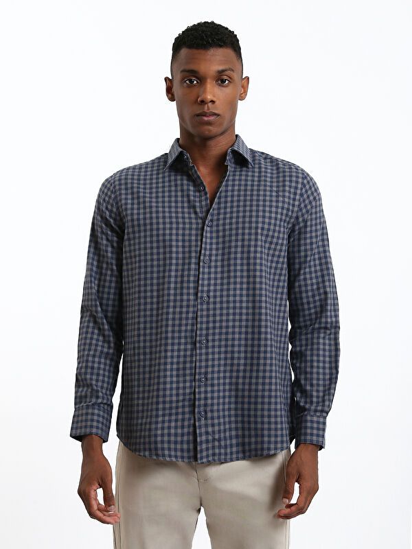 Moudda LC Waikiki - Chemise manches longues en tissu couleur Bleu marine à carreaux pour hommes - Tunisie 4