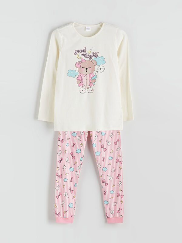 Moudda LC Waikiki - Pyjama en jersey manches longues moyen Fille Crème - Tunisie 1