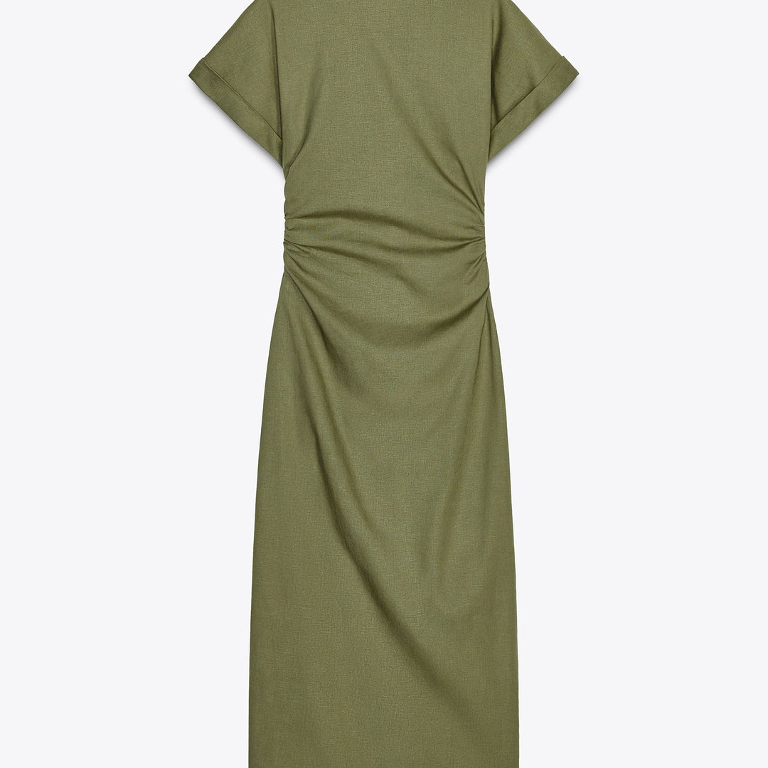Moudda ZARA - Robe Midi Lin Stretch - Fronces & Encolure Forcée - Tunisie 2