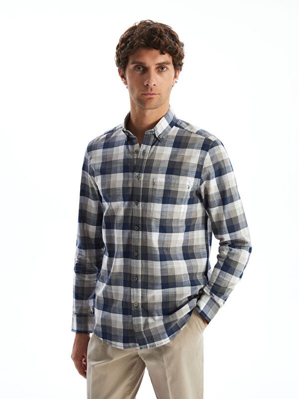 Moudda LC Waikiki - Chemise à carreaux manches longues en tissu pour Homme - Tunisie 1