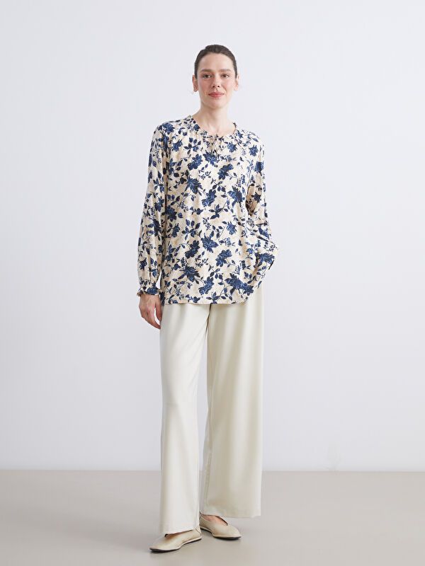 Moudda LC Waikiki - Blouse tissée imprimée manches longues Femme Beige clair - Tunisie 2