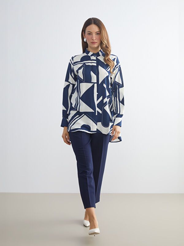 Moudda LC Waikiki - Tunique tissée imprimée manches longues Femme Imprimé marine - Tunisie 2