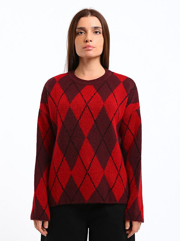 Moudda LC Waikiki - Pull mi-saison en tricot couleur Bordeaux pour femmes - Tunisie 1