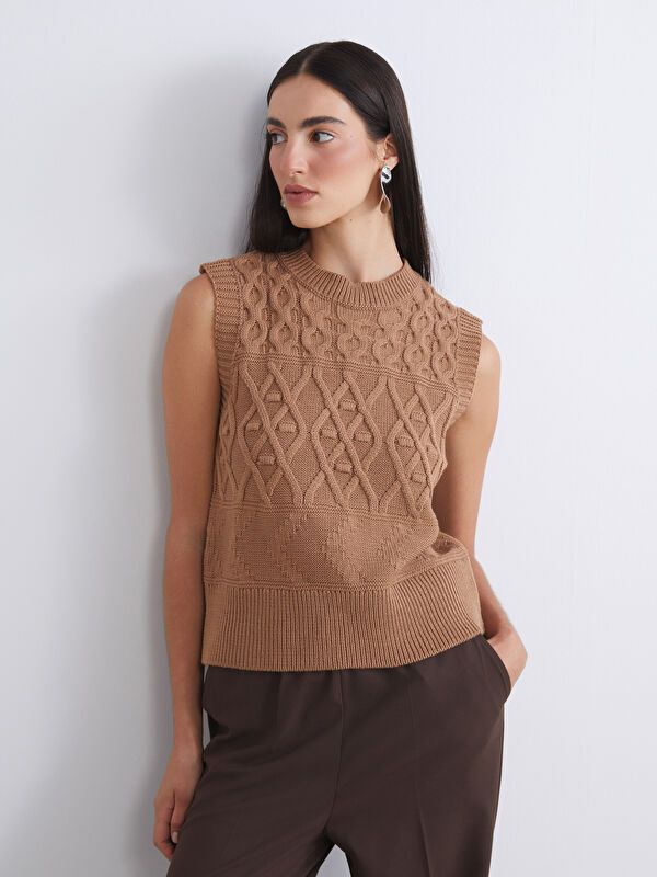 Moudda LC Waikiki - Pull tricot sans manches Femme Brun clair - Tunisie 1