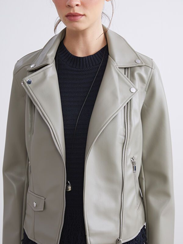 Moudda LC Waikiki - Manteau PU léger Femme Kaki clair - Tunisie 4