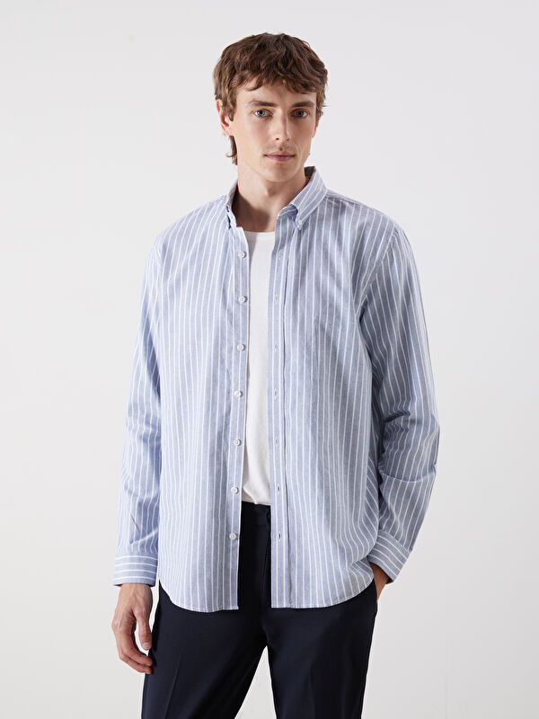 Moudda LC Waikiki - Chemise tissée rayée manches longues Homme Rayures bleues - Tunisie 1