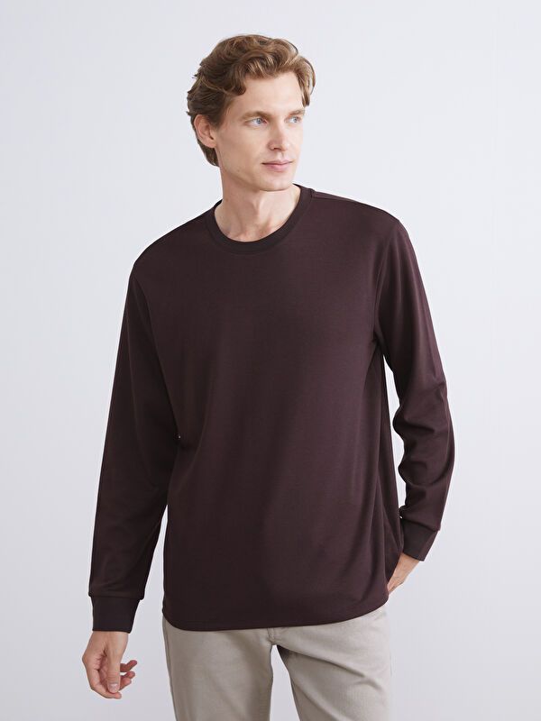 Moudda LC Waikiki - Sweatshirt jersey basique Homme Prune - Tunisie 1