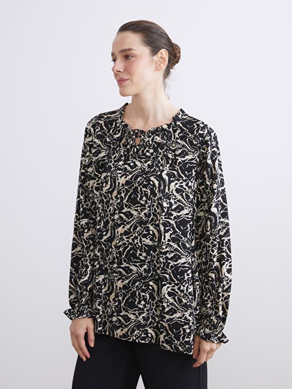 Moudda LC Waikiki - Blouse tissée imprimée manches longues Femme Imprimé en noir 1 - Tunisie 1