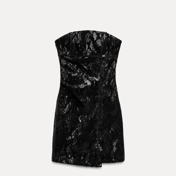 Moudda ZARA - Robe courte col bateau, paillettes, imprimé tacheté - Tunisie 1