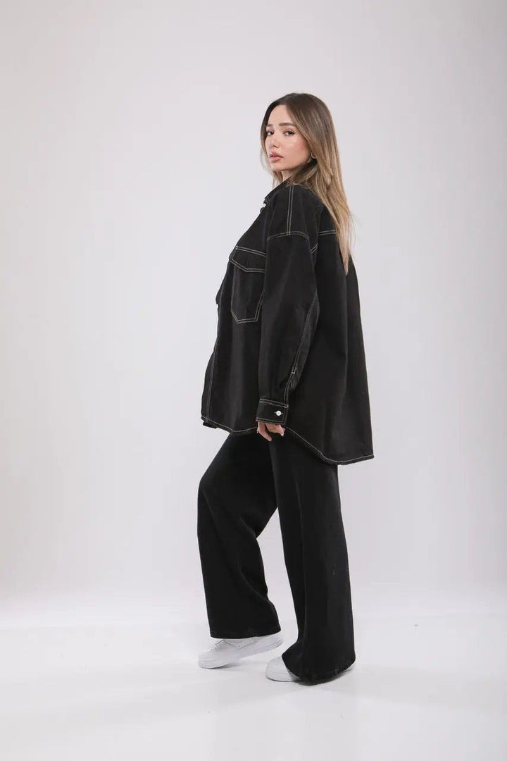 Moudda Billiorich - Chemise Oversize Noire à Surpiqûres - Tunisie 4